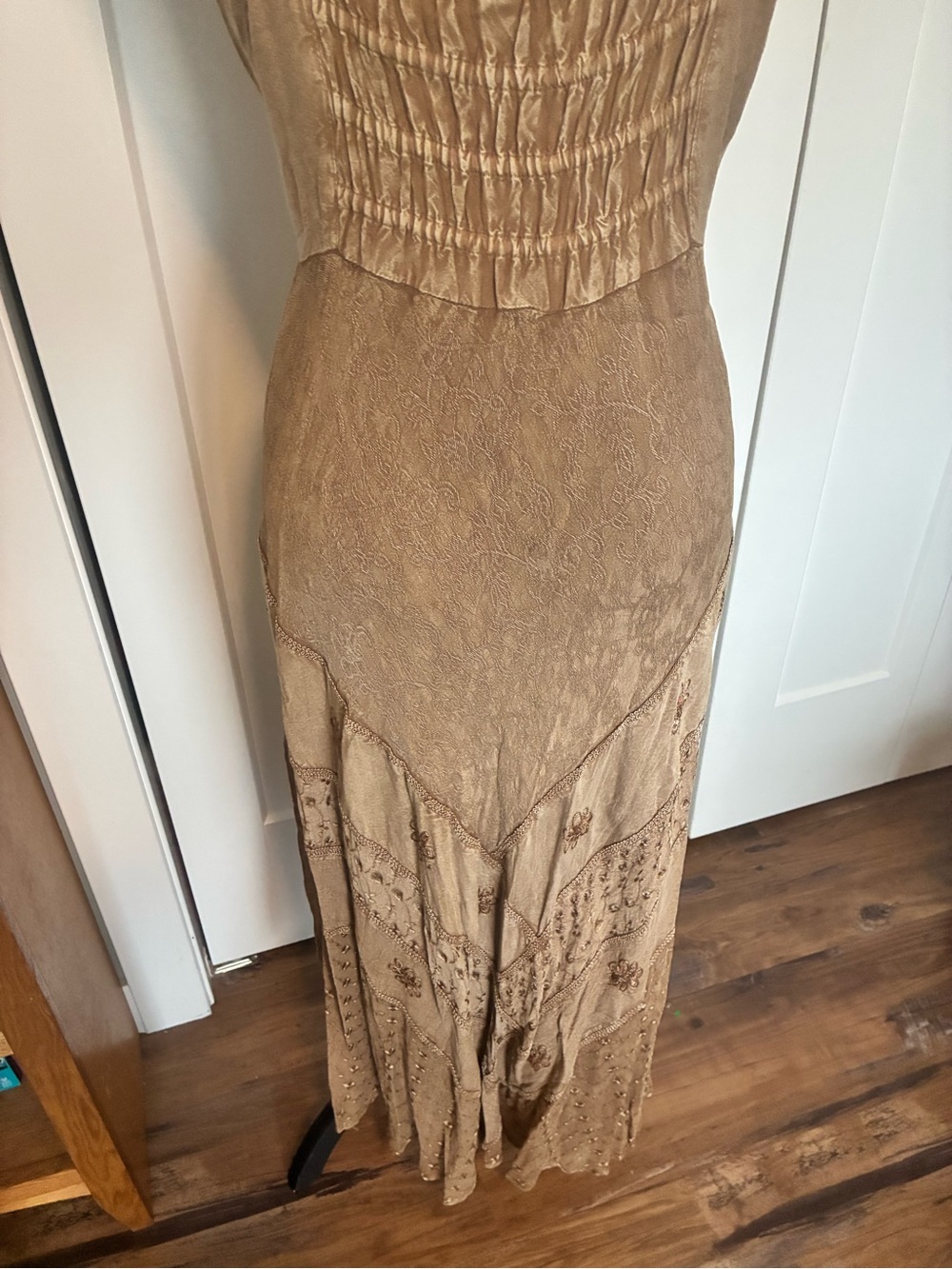 Magic M Tan Embellished Lace-Up Boho Maxi Dress Ren Faire Festival Corset - Picture 7 of 8